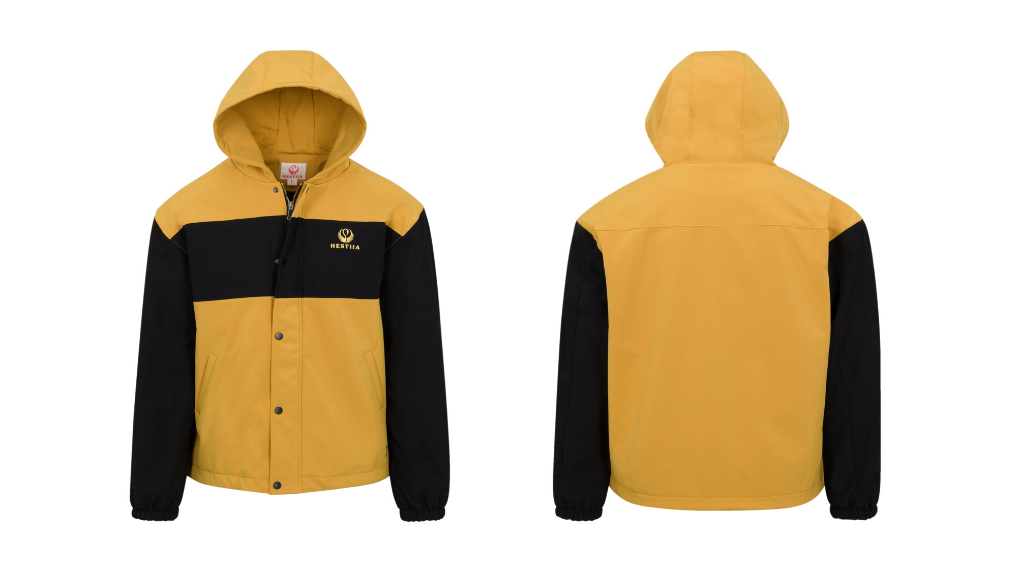 Yellow and black Hestiia 7K3 jacket shown from front and back