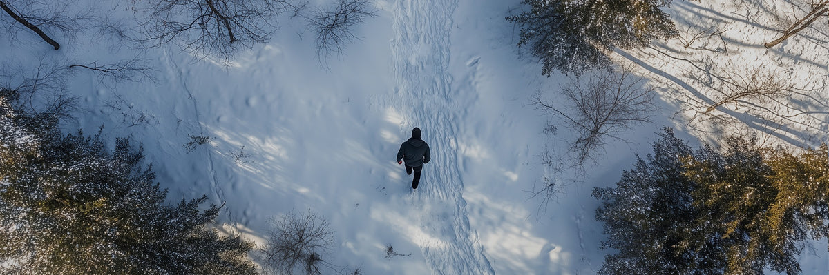 Walking a snowy forest trail